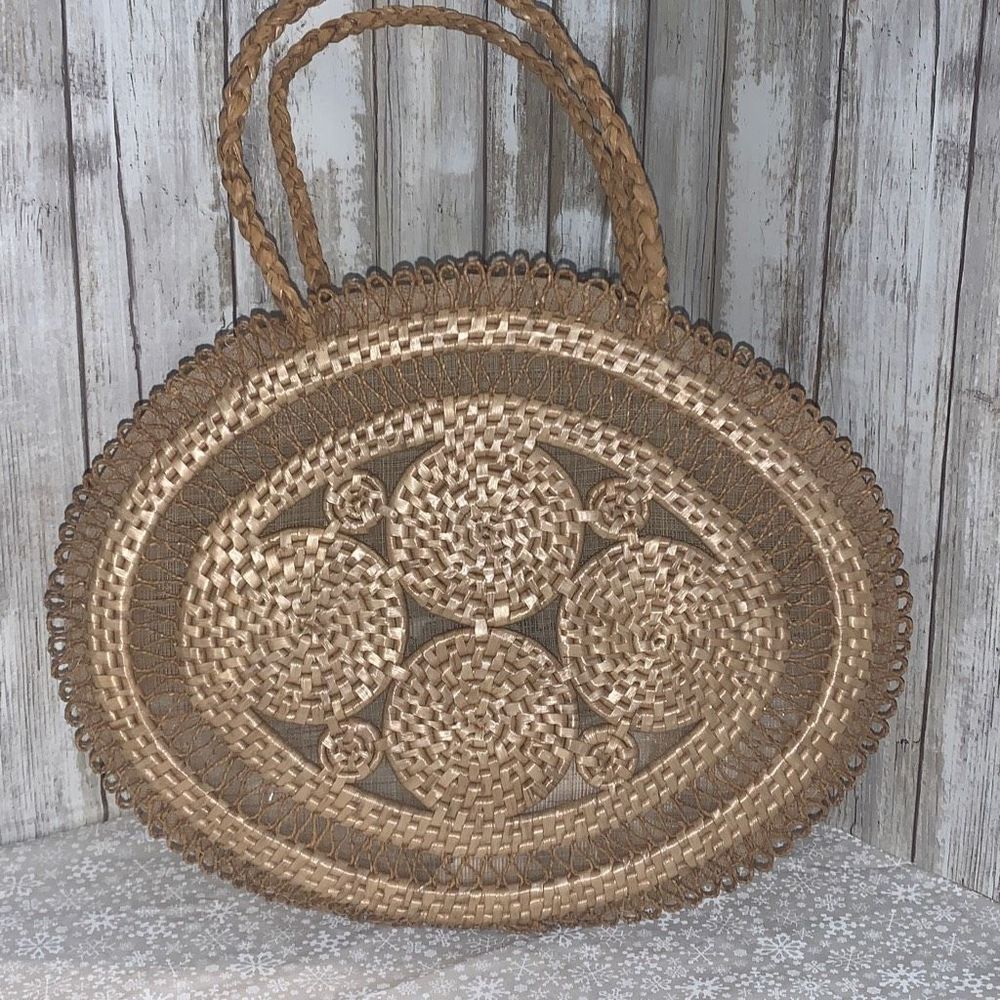 Vintage Round Straw Mini Tote Bag